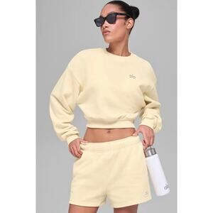 Alo Accolade Cropped Crewneck Pullover Candlelight Yellow NWT XS